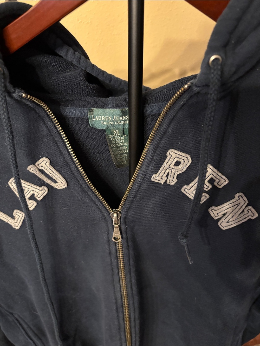 Lauren Ralph Lauren Navy Blue Zip Hoodie with Embroidered Logo